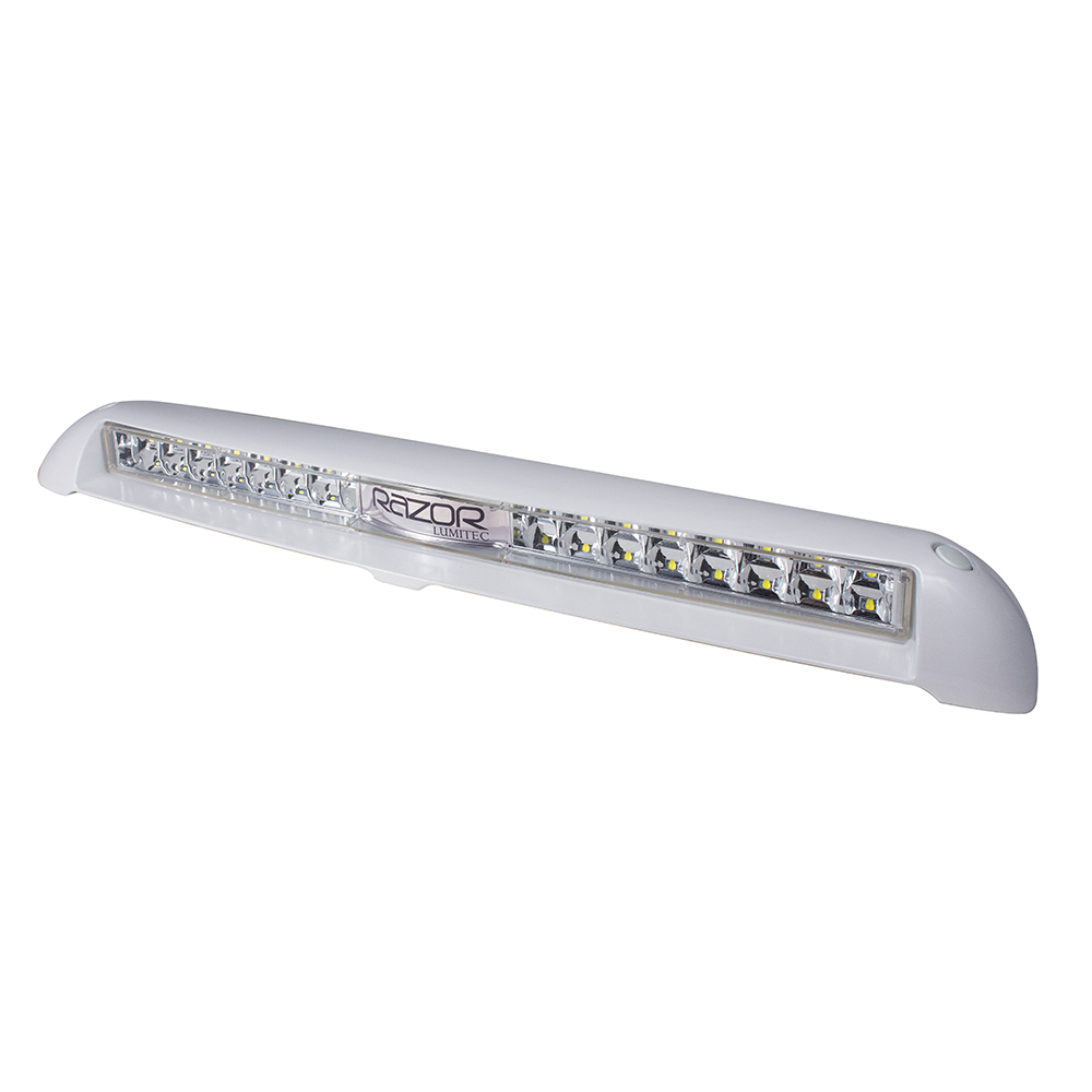 White LED light bar with clear cover.