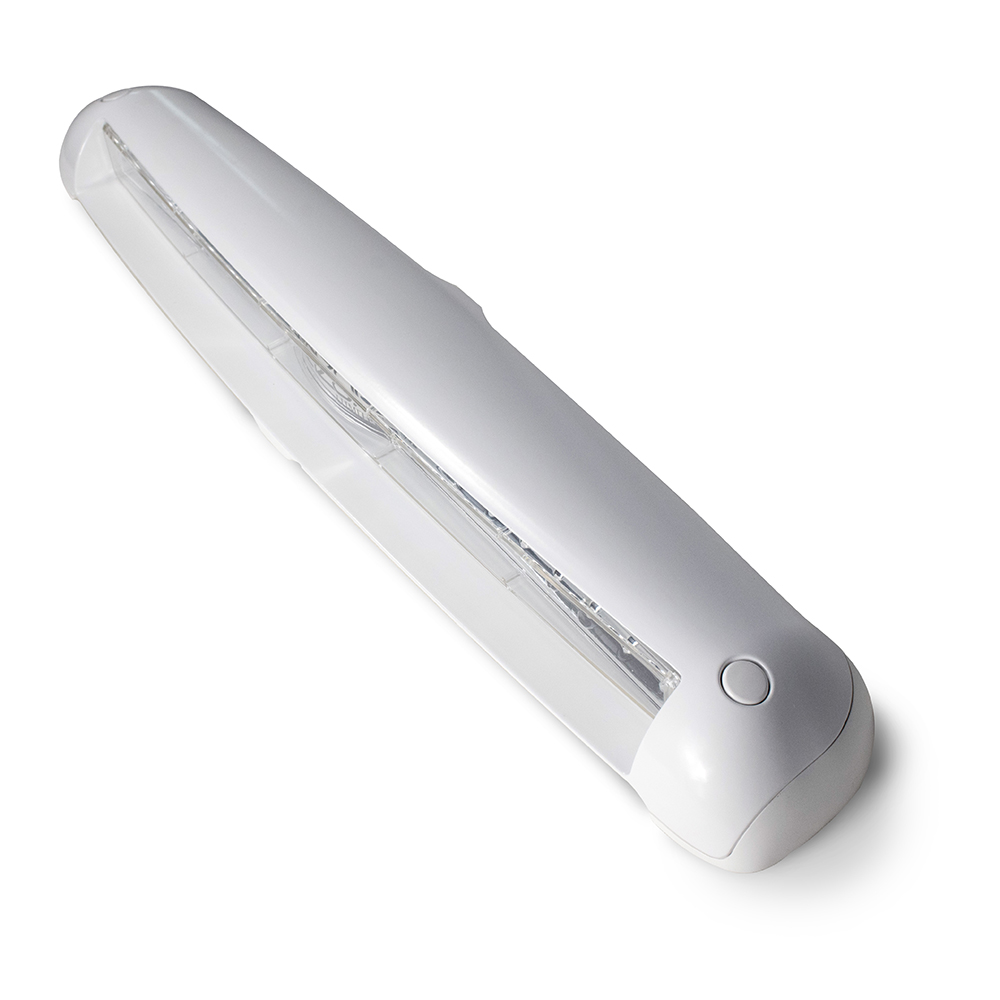White LED light fixture with button.