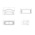 Technical drawing of rectangular object with dimensions.