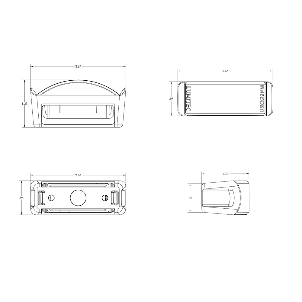 Technical drawing of rectangular object with dimensions.