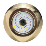 Brass LED underwater boat light close-up view.