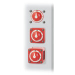Red electrical switches on a panel