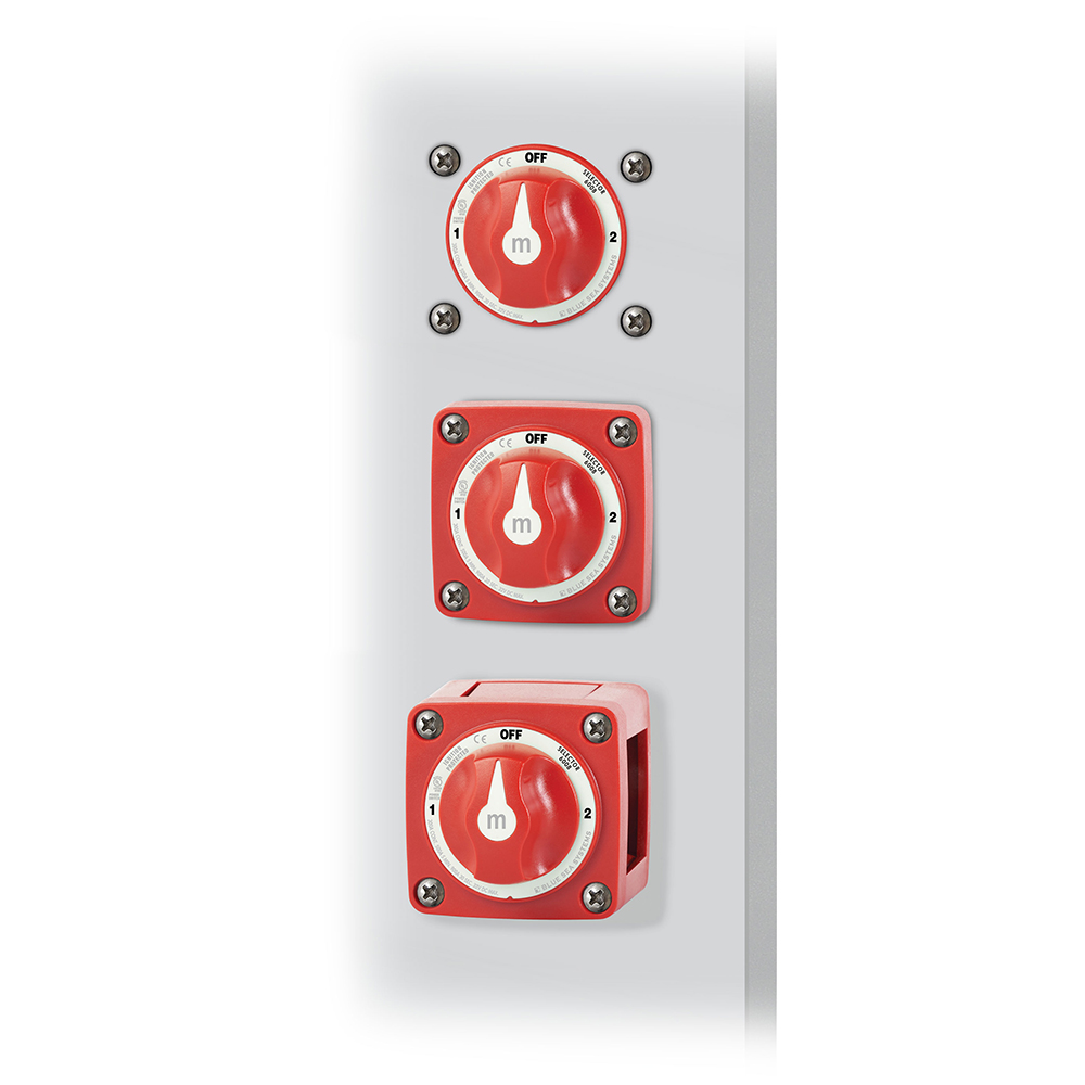 Red electrical switches on a panel