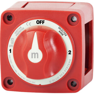 Red battery selector switch, Blue Sea Systems.