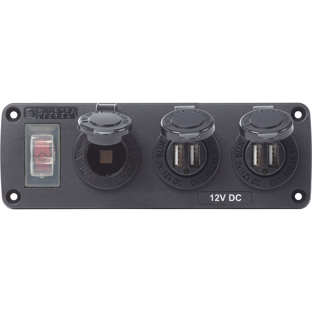 12V DC marine power outlet with USB ports.