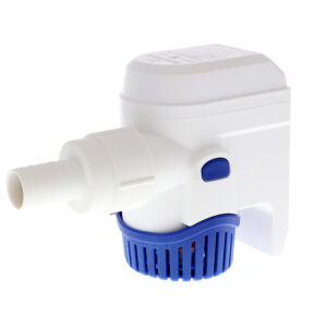 White and blue marine bilge pump.