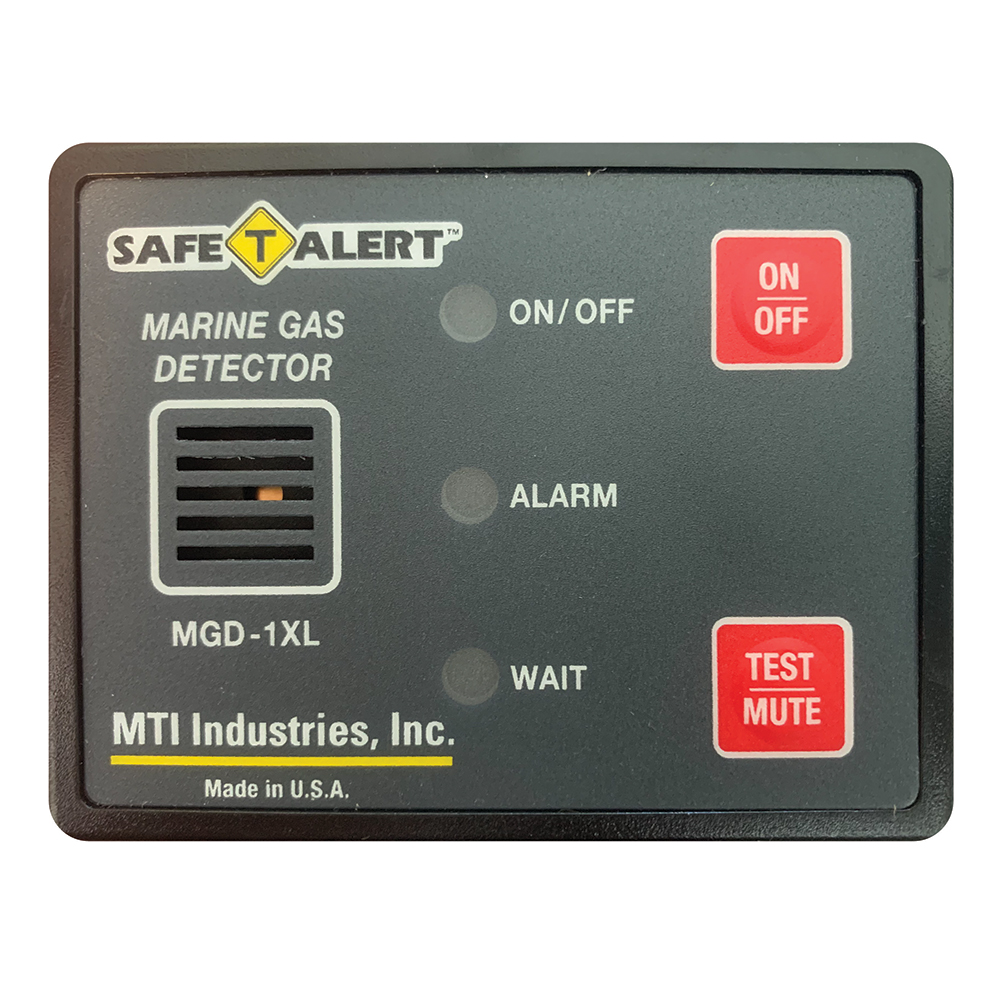 Marine gas detector device, labeled buttons visible.