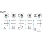 Diagrams of different drain couplings with measurements.