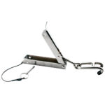 Metal trailer hitch lock with key and chain.