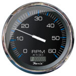 Analog tachometer dial RPM gauge measurement.