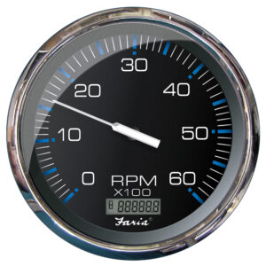 Analog tachometer dial RPM gauge measurement.