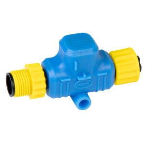 Blue and yellow plastic valve connector