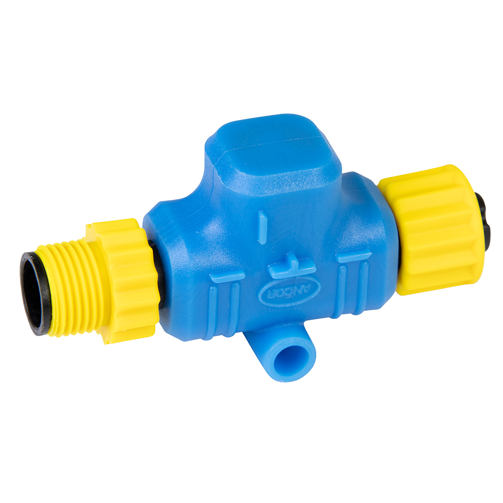Blue and yellow plastic valve connector