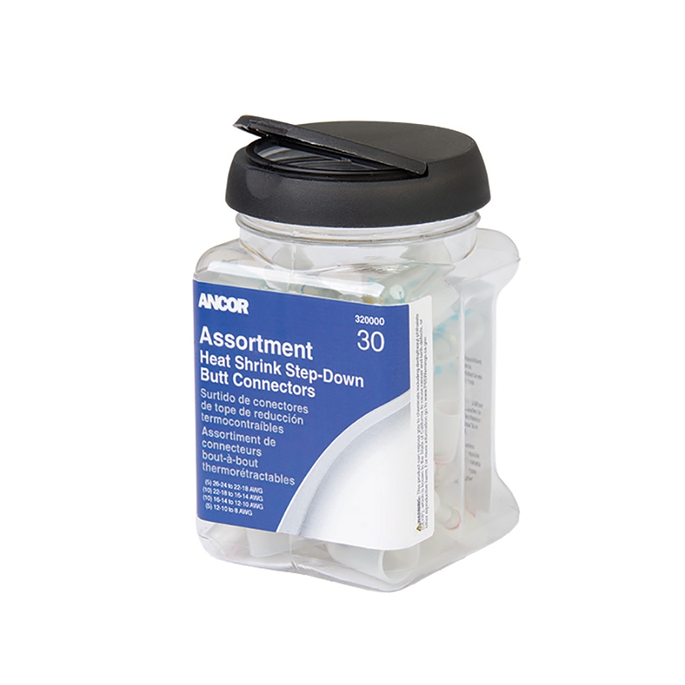 Jar of heat shrink connectors assortment.