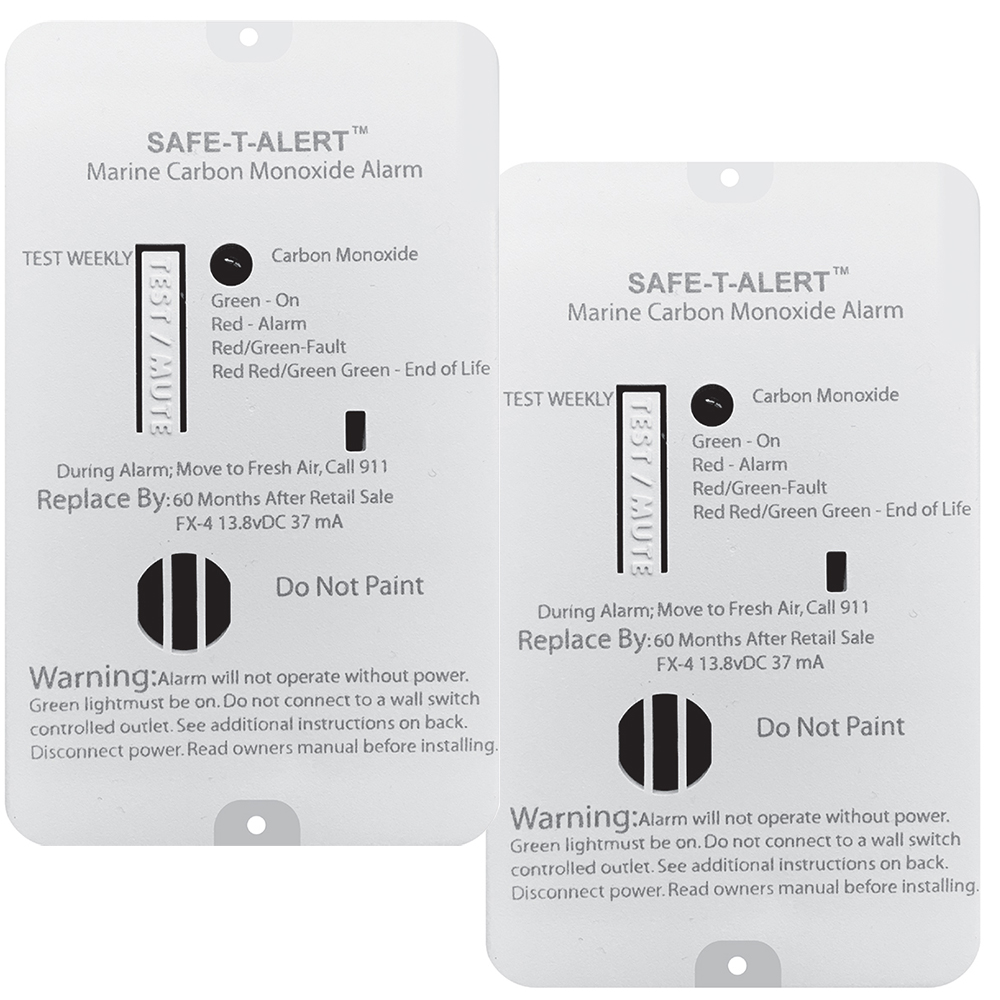 SAFE-T-ALERT marine carbon monoxide alarm labels.