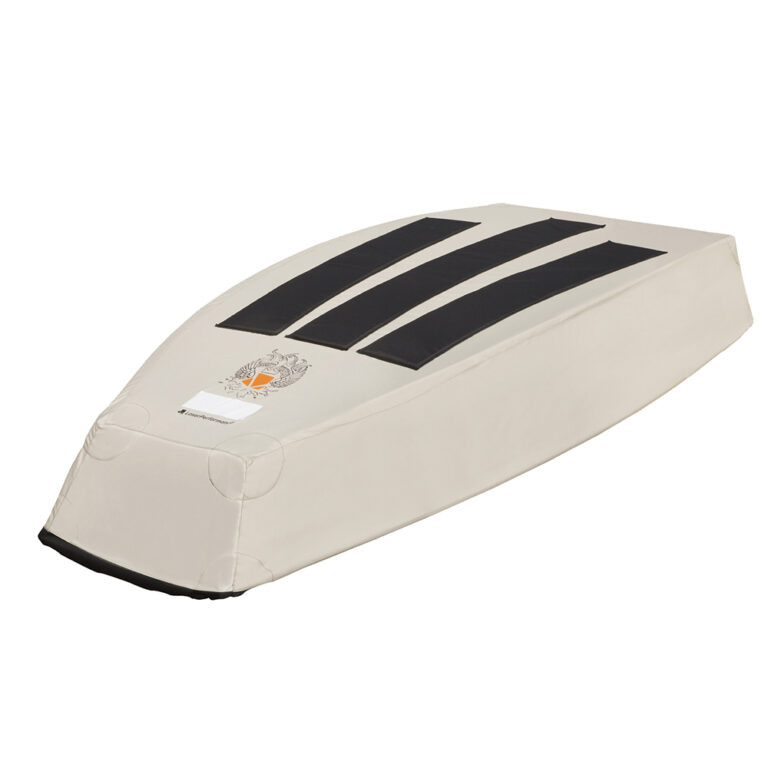 Protective boat cover with black accents and logo
