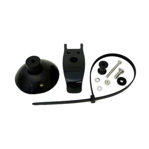 Black mounting kit components displayed on white background.