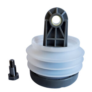 Plastic bellows with metal bolt on white background.