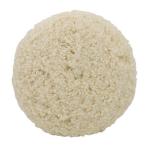Beige wool buffing pad for car polishing.