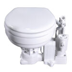 White marine toilet with pump mechanism
