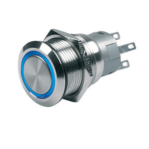 Metal push button switch with blue LED ring