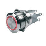 Metal push button switch with red ring.