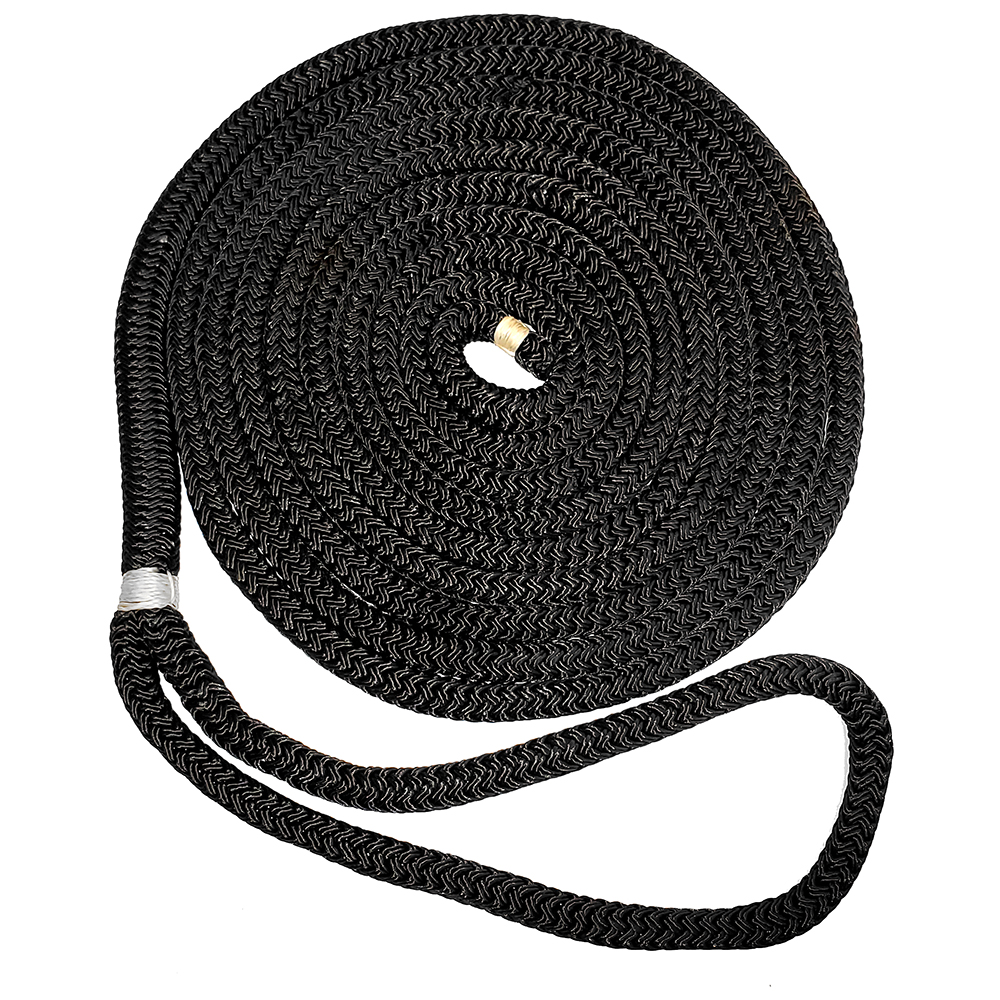 Coiled black rope on white background.