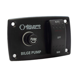 Marine bilge pump switch panel with fuse control.