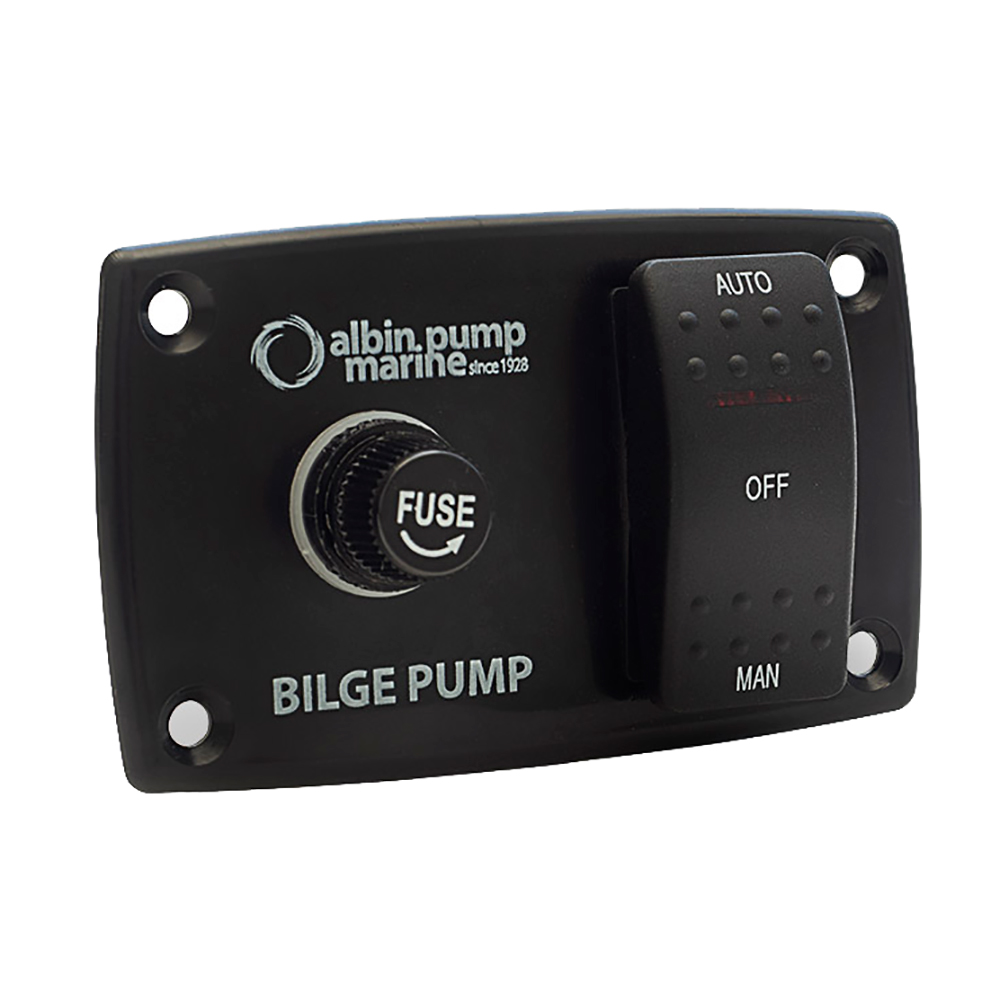 Marine bilge pump switch panel with fuse control.
