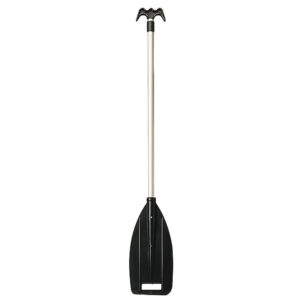 Black plastic canoe paddle with T-grip handle.