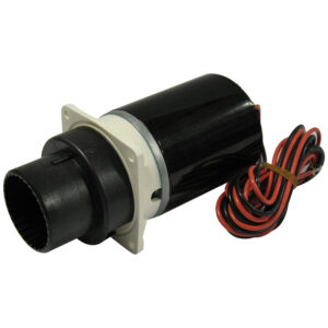 Black electric motor with red and black wires.