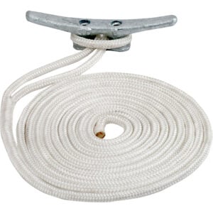 Coiled rope with metal cleat for boating