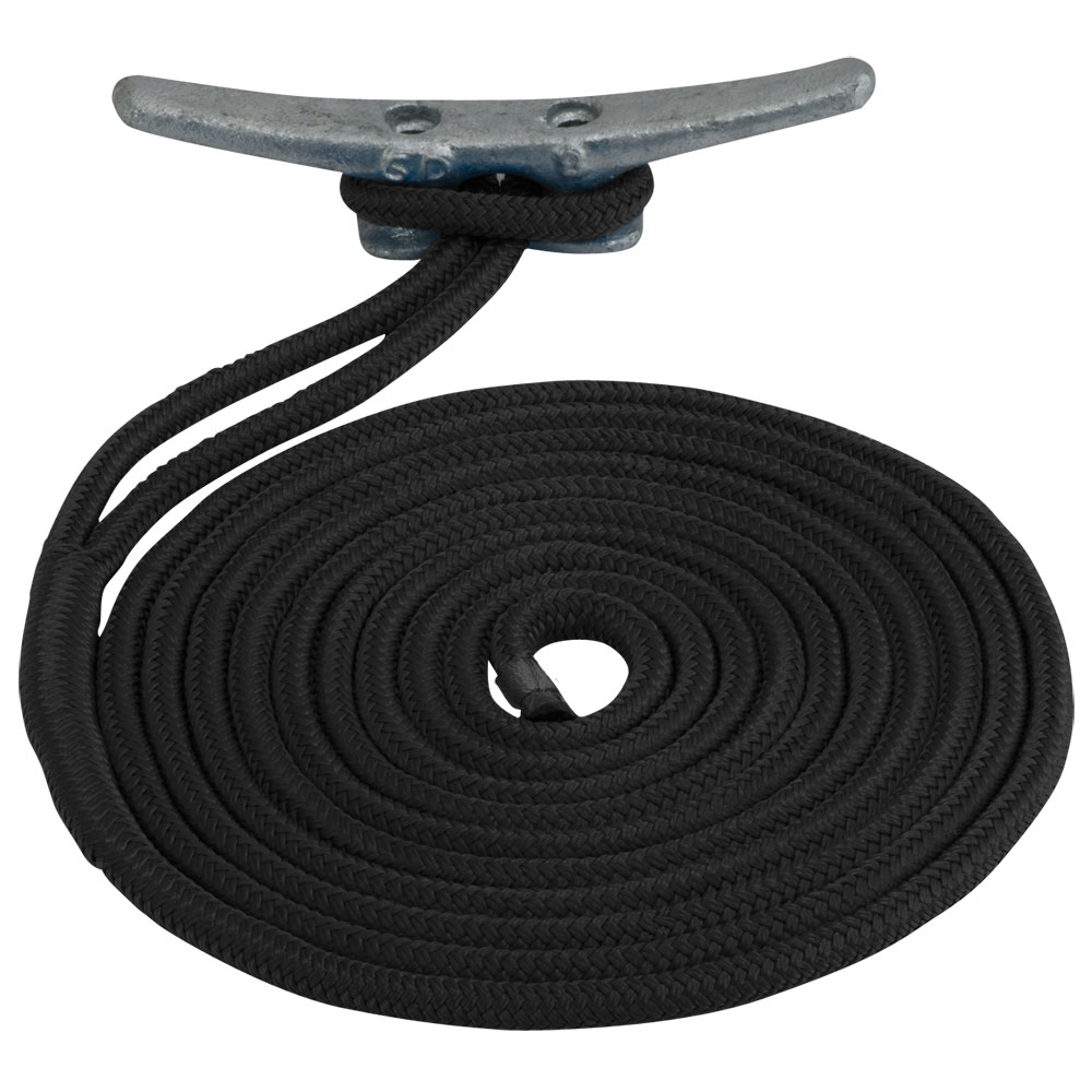 Black dock line rope with cleat
