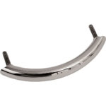 Stainless steel curved door handle with screws.