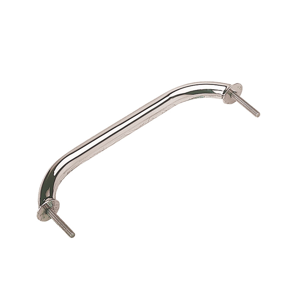Chrome drawer pull handle with screws attached.