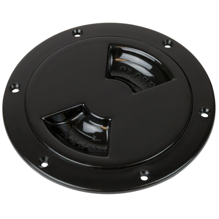 Black circular access panel with open-close dial.