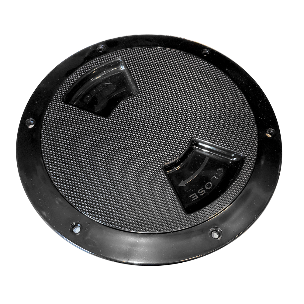 Black round access hatch with handles