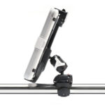 Side view of tablet mount on rail