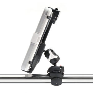 Side view of tablet mount on rail