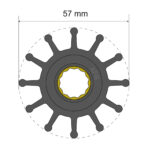 57 mm circular gear with multiple teeth.