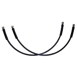 Two black flexible hoses with metal connectors.