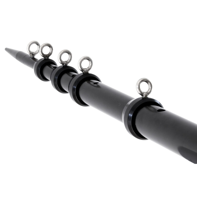 Black telescoping pole with silver rings