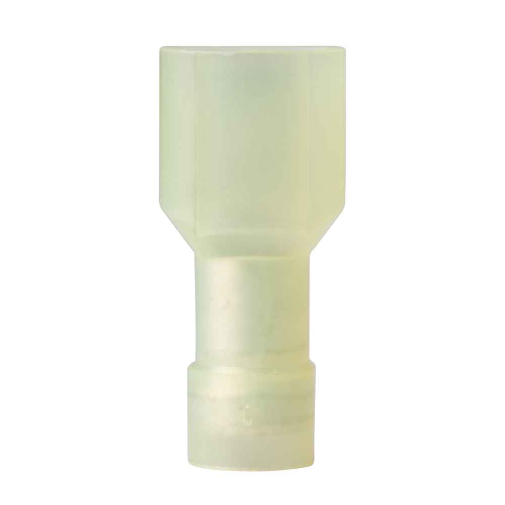 Cream-colored plastic connector, front view.