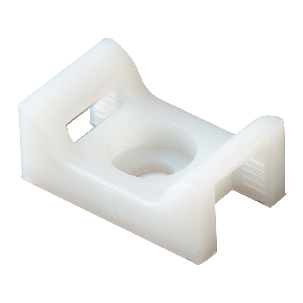 White plastic cable tie mount clip