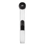 White handheld shower head with black accents