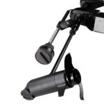 Black trolling motor with propeller and handle.
