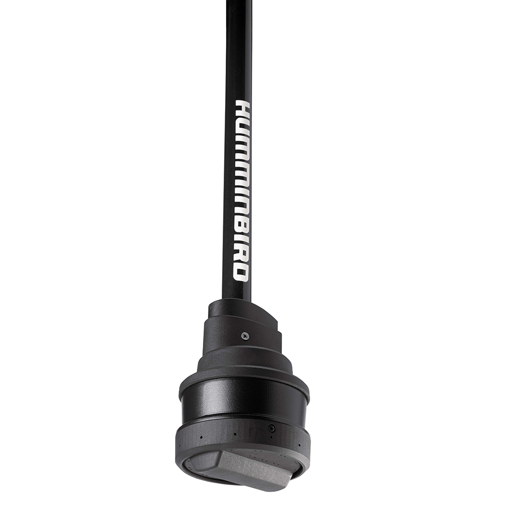 Black Humminbird sonar transducer pole for fishing.