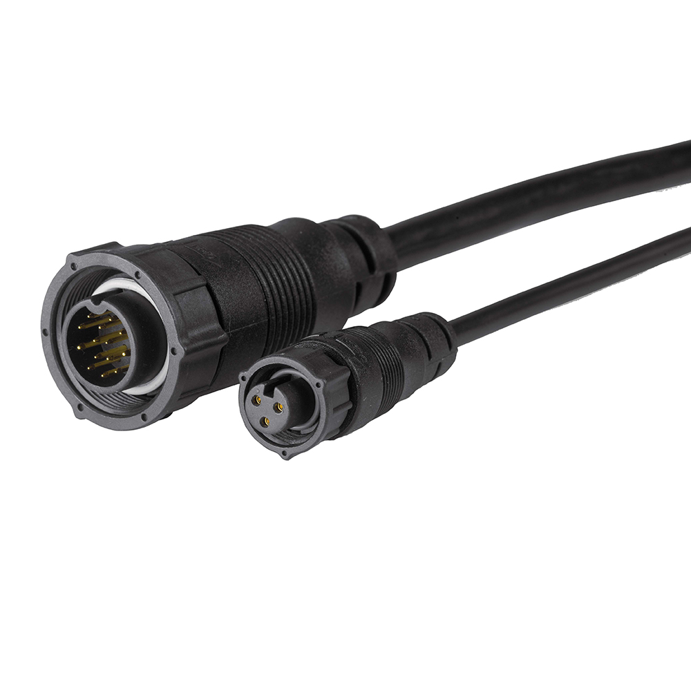 Two black cable connectors, different sizes.