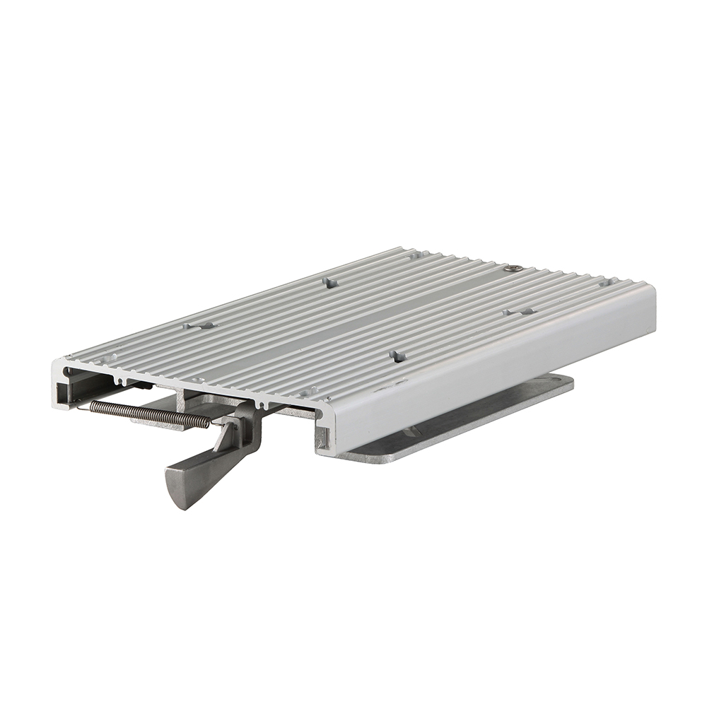 Aluminum door threshold with grooved surface