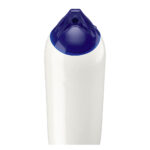 Blue and white plastic container top view